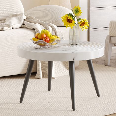 DESMIU Table basse ronde avec plateau effet marbre et rainures concentriques, pieds en métal réglables, salon et bureau (1/5)