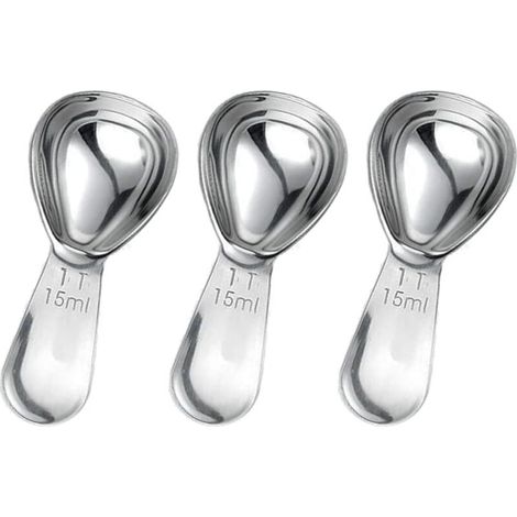 Juego de 3 cucharas medidoras de café con mango corto, cuchara medidora de acero inoxidable de 15 ml para café, leche en polvo y fruta en polvo (15 ml). (1/5)