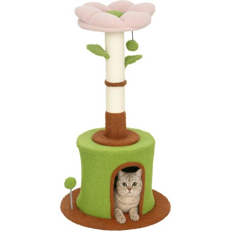 PawHut Cat Tree for Indoor Kittens, 88cm Flower Cat Tower with Condo & Bed (1/5)