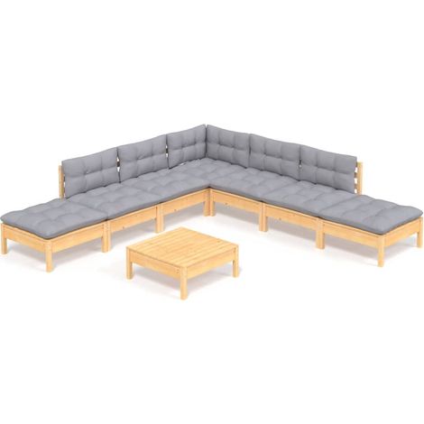 Maison Exclusive - Set Divani da Giardino 8 pz con Cuscini Grigi Massello di Pino (1/5)