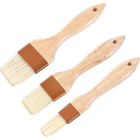 Lot de 3 pinceaux à pâtisserie, pinceaux à badigeonner pour la cuisson des aliments, résistants aux hautes températures, poils naturels, pinceau à beurre avec poignée en bois, facile à nettoyer (1/5)