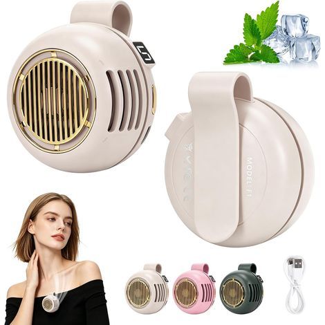 Lot de 2 Ventilateurs Sans Pales Portables, Ventilateur à Clip Rotatif 360° 5 Vitesses,Beige (1/5)