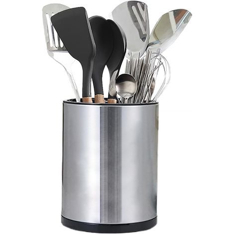 Topf für Küchenutensilien, Halterung für Utensilien aus Edelstahl, 360° drehbar, 20,8 x 17 cm, mit beweglicher Trennwand (1/5)