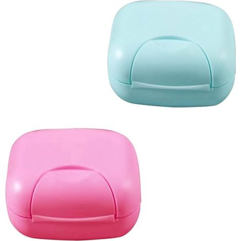 2 Porte-savons de voyage carres etanches, porte-savons solides pour douche de voyage, bleu et rose, en plastique PP de haute qualite (1/5)