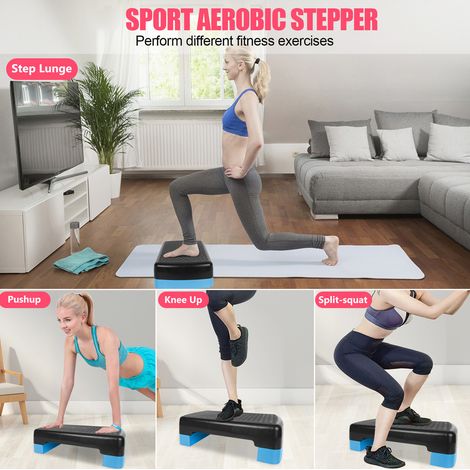Step aérobic réglable 45,72 x 27,94 cm en polyéthylène noir et bleu fitness - CHICFURN (1/5)