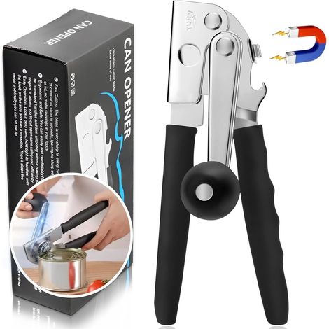 Ouvre-boîte commercial, ouvre-boîte portable facile pour les grandes canettes, ouvre-bocal manuel à manivelle, décapsuleur pliable à manivelle avec longues poignées confortables pour les personnes (1/5)