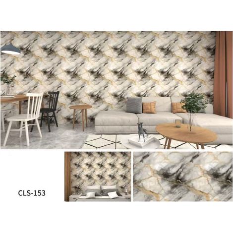 TRADE SHOP - Pannello Adesivo Effetto Marmo Bianco Grigio Venature Dorate Nere 120x300cm Pareti Cls-153 - (1/3)