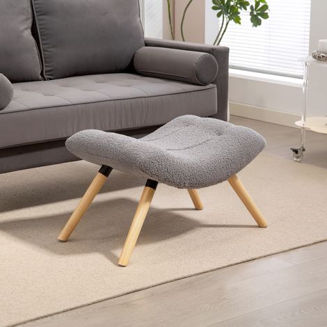 Ottomanischer Fußhocker/Sofahocker/Loungehocker mit Stoffbezug, Beinen aus Buchenholz, gepolsterter Sitz, grau