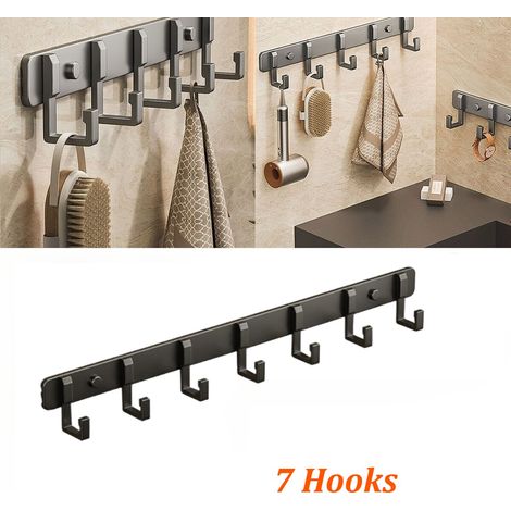 Black Aluminium Coat Rack with 7 Hooks for Entrance 45 x 8 x 4 cm (1/5)