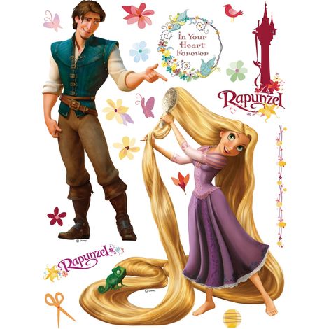 sticker mural Raiponce jaune, bleu canard et violet  - Disney