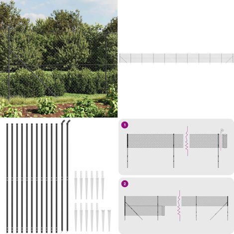 Recinzione a Rete con Picchetti Ancoraggio Antracite 2,2x25 m - Recinzione per animali - Recinzione antracite