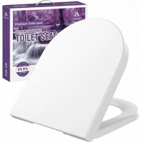 Abattant WC Forme D, Cuvette Toilette avec Frein de Chute, Lunette WC avec Fermeture en Douceur, Antibactérien, Lunette Universelle Blanc (1/5)