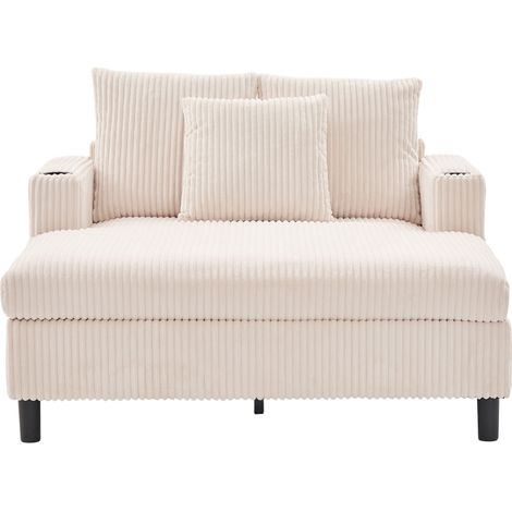 Beige Chaise-Longue-Sessel aus Rippenstoff mit USB, Becherhalter und LED (1/5)