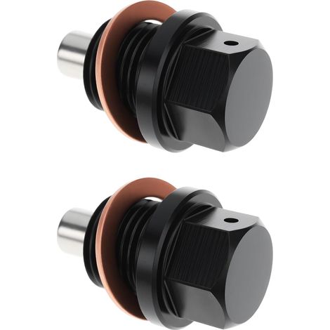 Lot de 2 Vis Magnétiques pour Bouchon de Vidange D'huile M14 X 1,25 Mm avec Rondelle en Aluminium Noir (1/5)