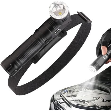 Lampe frontale LED 2 en 1 rechargeable par USB, tête pivotante à 90°, réglable et étanche, pour réparation en plein air, camping, randonnée, 14 x 2,5 x 2,5 cm (1/4)
