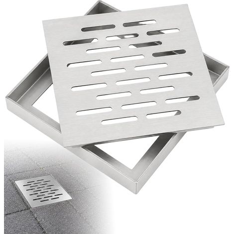 Grille de vidange en acier inoxydable avec cadre 150X150X20MM, grille de drainage carrée, antidérapante et résistante au colmatage, pour jardin, terrasse, salle de bains, patio et puits d’eau de pluie (1/5)
