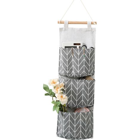 Sac De Rangement Suspendu - Toile De Lin Épaisse Avec Revêtement PE - 3 Poches - Pour Porte Ou Mur - Chambre Salle De Bain Cuisine Bureau - 1 Pièce (1/5)