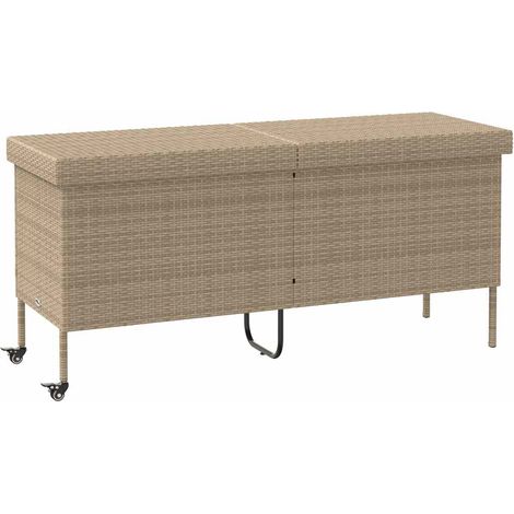 Boîte rangement jardin roues beige 160x55x75 résine tressée (1/5)
