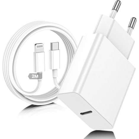 Chargeur iPhone,Chargeur Rapide avec 2M Câble USB C,Type C Adaptateur Secteur pour Apple iPhone 14/13/12/11/Plus/Pro/Pro Max/SE/X/XS/XR SE/8 (1/5)