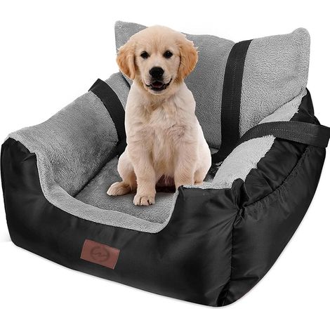 Dog Car Seat for Dogs Cats with Storage Pocket and Safety Leash Clip On Waterproof Warm Plush Dog Seat (Black) (1/5)