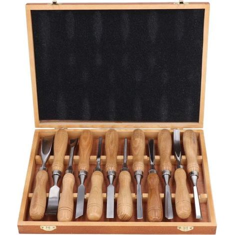 Set mit 12 Holzschnitzmeißeln, professionelles Holzschnitzwerkzeug-Set mit 12 Messern, Aufbewahrungsbox, Stahlschnitzmeißel-Set für Hobby-Holzbearbeiter (1/5)