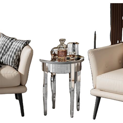 Table d'appoint, Surface Miroir, Design Moderne, Argent (1/2)