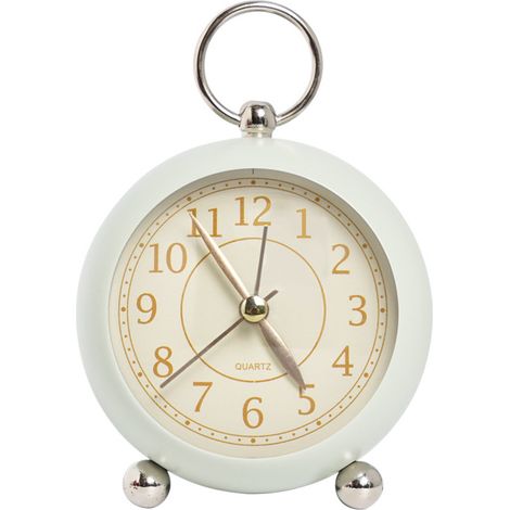 Analoger Quarzwecker mit sanftem Nachtlicht, batteriebetrieben, schlichtes rundes Metalldesign für Regal, Schlafzimmer, Wohnzimmer, grün