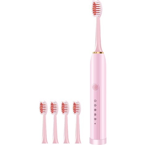Brosse à dents électrique, avec 4 têtes de brosse, 6 modes de nettoyage, 20 vitesses, minuterie intelligente, étanche IPX7, rose-AquaForge (1/5)