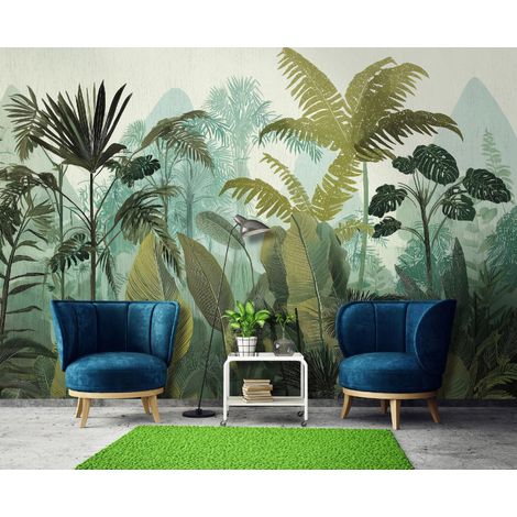 Fototapete Dschungel Wald Tropisch Blätter, für Wohnzimmer und Schlafzimmer, 150 x 105 cm – Komplettset inkl. Kleister & Anleitung (1/5)