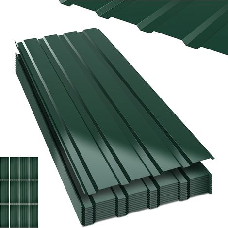 TolleTour Lot de 12 tôles de toiture, tôles trapézoïdales profilées, plaques en métal, surface lisse, gants anti-coupure, 115x45 cm, 0,25 mm, 6 m², Vert (1/5)