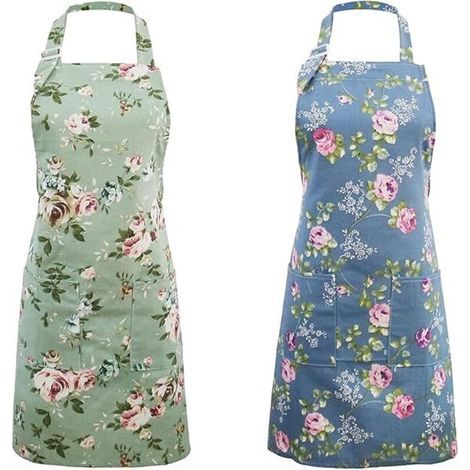 2 Pcs Tabliers de Cuisine pour Femmes, Tabliers à Fleurs pour la Cuisine, la Pâtisserie et le Jardinage, Tablier de Chef Cuisinier Vintage - Cadeau de Noël Mignon pour Maman, épouse et Grand-mère (1/5)