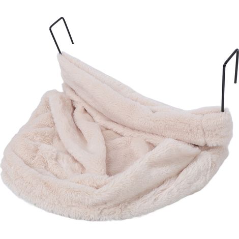 Hamac pour chat en forme de S, peluche douce et chaude, gain de place et confort optimal, beige. (1/5)