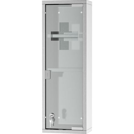 Armoire à pharmacie verrouillable en acier inoxydable avec porte en verre mat 20x12x58 cm, pour maison et bureau (1/5)