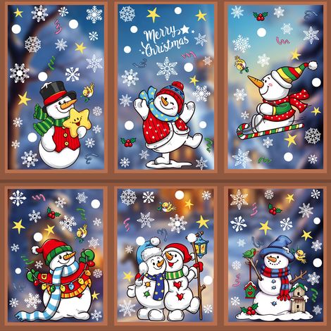 Autocollants statiques bonhomme de neige créatifs pour les fêtes de Noël - Autocollants statiques pour vitres - [Six ensembles] 392-395+397+398 -