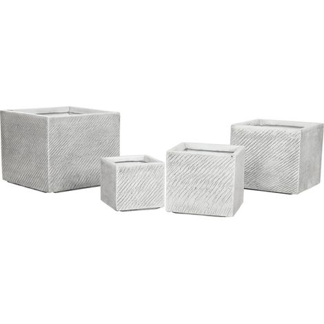 Cache-pot design gris en magnesia style moderne terrasse jardin - Gris béton clair strié