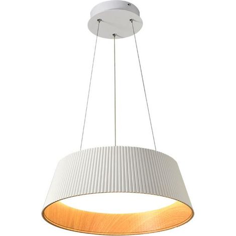 Aspe - Lampada a sospensione 46cm, 1xLED, 30W, Bianco + Legno (1/4)