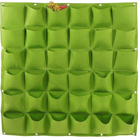 Jardinière verticale à 36 pochettes, vert - Jardinière murale verticale en feutre de 38 po x 38 po (1/5)
