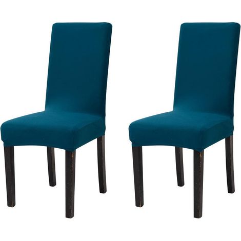 Housses de chaise extensibles bleu sarcelle lot de 2 pour salle à manger cuisine (1/5)