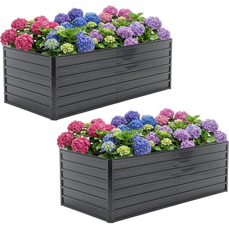 Carré potager surélevé en métal, bac de jardin ouvert, noir, 190x90x64 cm-2 pièces