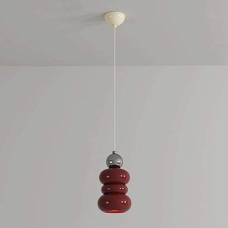 Lampe à suspension en métal chromé avec abat-jour en résine rouge, mini suspension de chevet, luminaire E27, suspensions minimalistes modernes pour chambre à coucher, couloir, salle à manger (1/5)