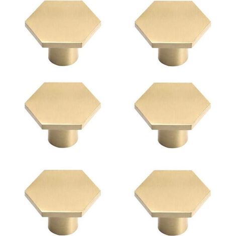 Set of 6 brass cabinet handles, gold-plated furniture handles, single-hole hexagonal handles for kitchen, office, wardrobes, and dressers (1/5)