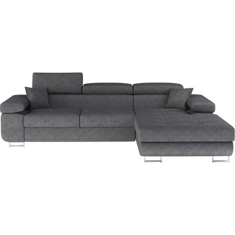 Sofá esquinero convertible AMANDA gris jaspeado en tejido jacquard con arcón (1/5)