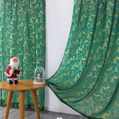 Rideaux Voilage Noël Transparents 2 Pièces Motifs Festifs Galon Fronceur Décoration Moderne Fenêtre Salon Chambre Cuisine Vert (1/4)