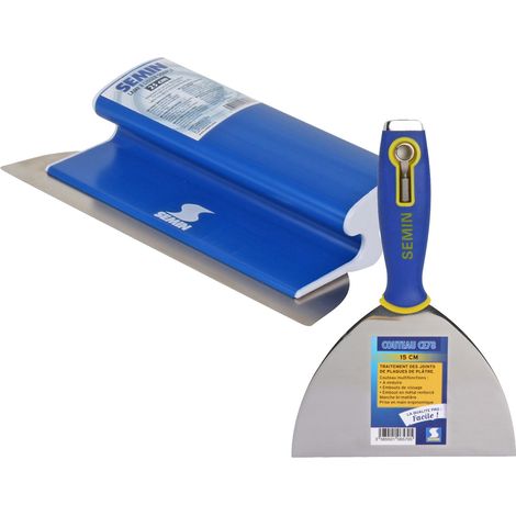 Semin – Pack de 2 couteaux à enduire – Lame CE 78 25 cm pour lissage sans bavures – Couteau multifonctions 15 cm pour joints plaques de plâtre