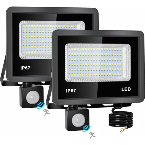 Projecteur LED Exterieur Detecteur de Mouvement 50W-2 Pièces 3000LM 6500K Spot LED Extérieur detecteur de mouvement Etanche IP67 Eclairage d'extérieur avec Détecteur pour Cours,Jardins,Garages (1/5)