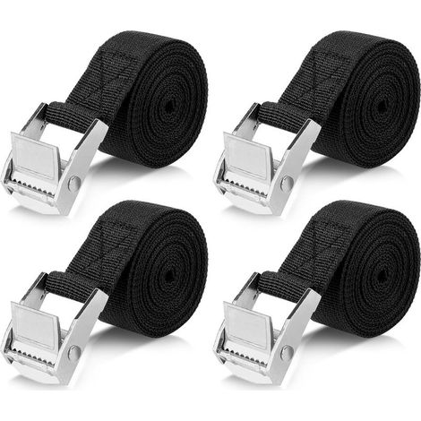 Lot de 4 Sangles d'arrimage 2M,  Sangle de Serrage Largeur 25MM, Sangles d'arrimage avec Boucle, Sangle à Charge Maximale 250kg, Sangle Moto Remorque pour Moto, Porte-vélos (1/5)