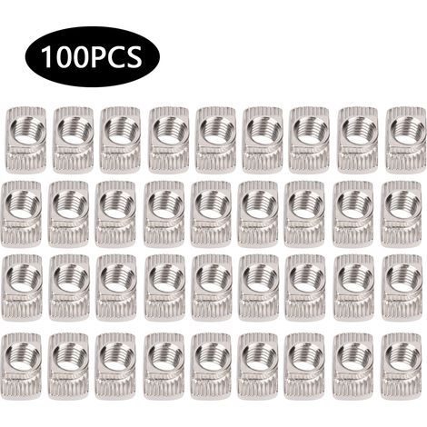 Lot de 100 écrous en T à filetage M8 standard européen, 45 dents, coulissants, pour profilés en aluminium (1/5)