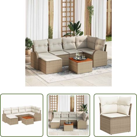 Gartentisch -  Gartensofa-set mit Speicher 7 pcs Beige und Creme Poly-Rattan (1/5)