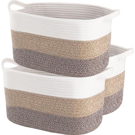 Paniers de rangement tressés en coton - Petits paniers tissés pour tri - Panier à serviettes et à linge tressé pour salle de bain - Panier de rangement décoratif tressé (Blanc gris) (1/5)