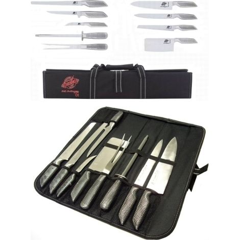 Coltelli/Coltello da cucina professionali in acciaio inox set 9 pezzi in custodia